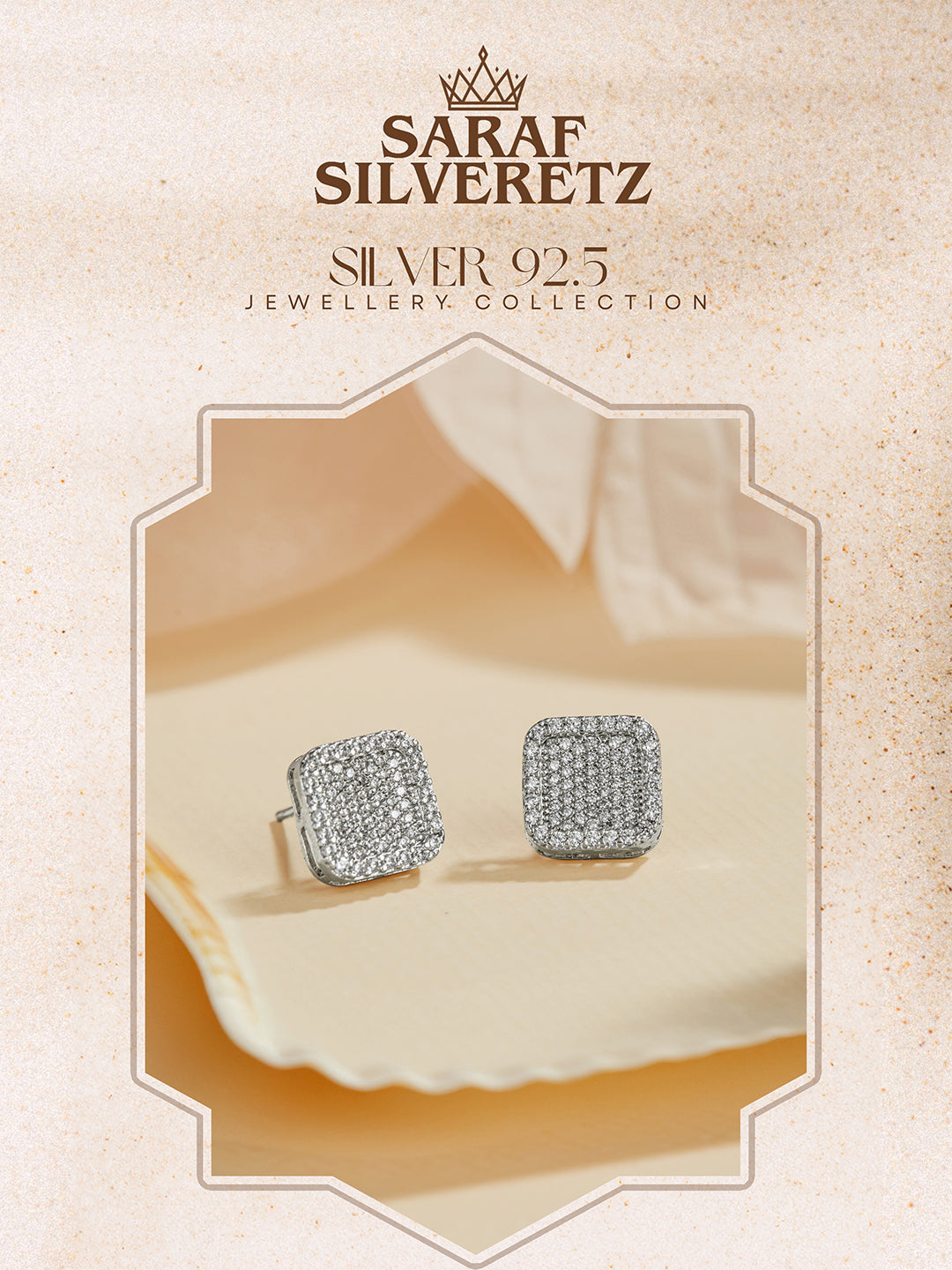 925 Sterling Silver Cubic Zirconia Square Studds Earrings